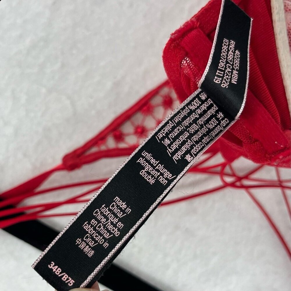 Victoria’s Secret Bra Womens 34B Red Luxe Starburst Unlined Plunge Strappy Back - Picture 6 of 7